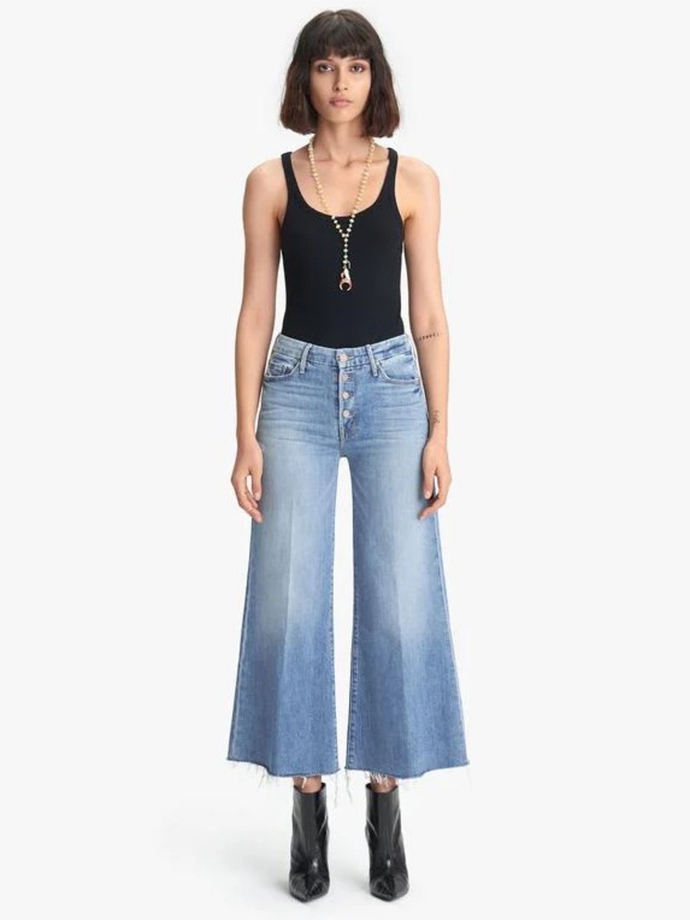 MOTHER Pixie Roller Ankle Fray Wide Leg Jeans in Let’s Kick It Blue Size 27